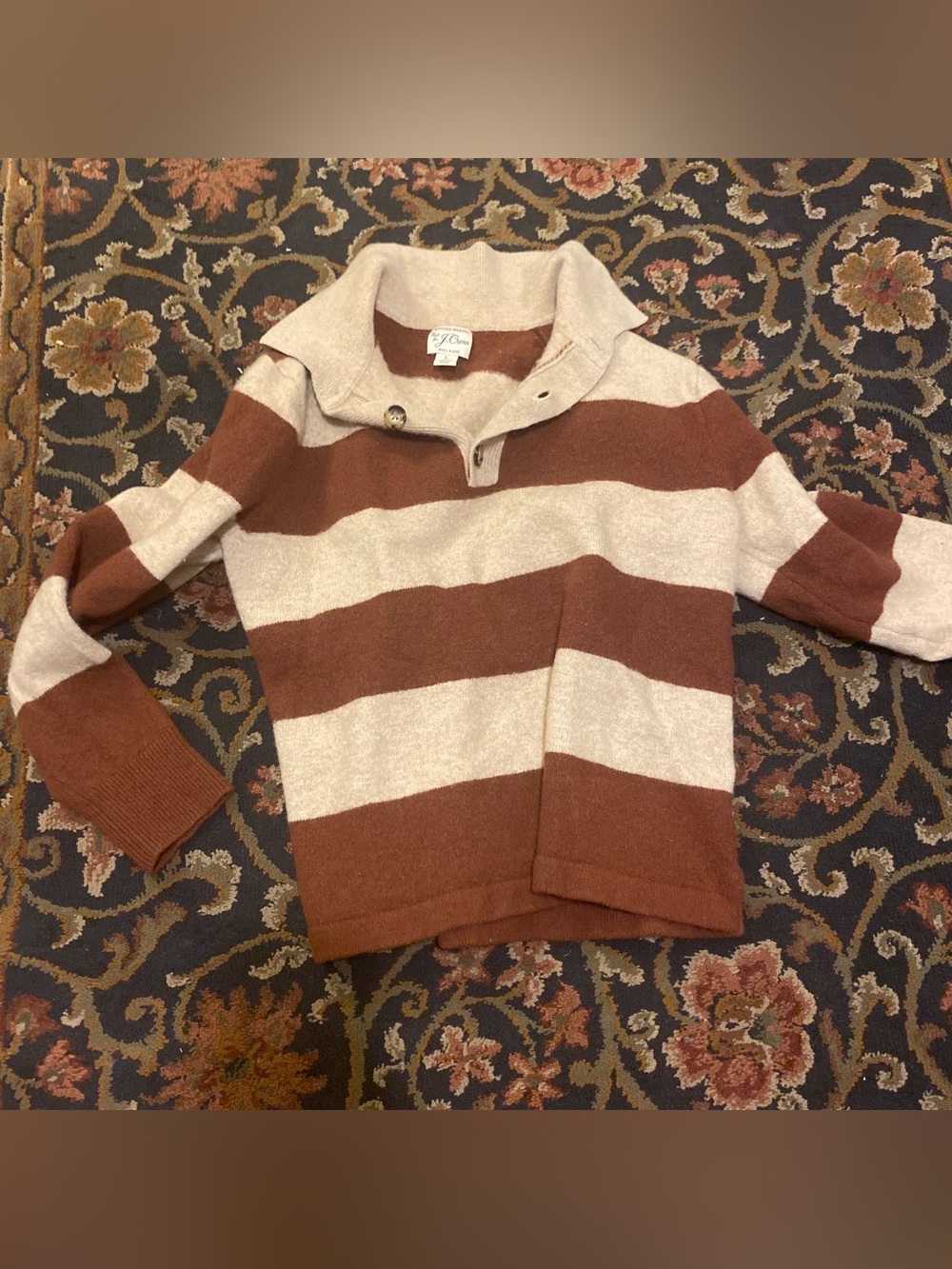 J. Crew Wide Stripe rugby Sweater in Brown & Cream